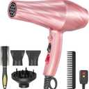 Ionic Hair Dryer,2400W Negative Ion Low Noise Hair Dryer Professional Fast Drying Hair Dryers with 2 Speeds, 3 Heat Settings, Cooling Button,with Diffuser for Curly and Straight HairSakura Pink
