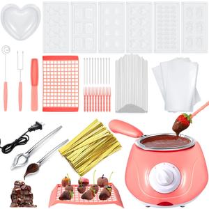 Umigy Electric Melting Chocolate Pot Gift Set Mini Fondue Fountain Pot Kit Chocolate Melting with DIY Mold and Accessories for Candy Christmas Milk Cheese Candy Home(Pink)