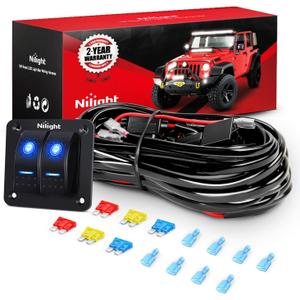 Nilight 16AWG LED Light Bar Wiring Harness Kit 12V On/Off 2 Gang Rocker Switch Panel Power Relay Blade Fuse 5Pin Toggle Switches for Cars Boat ATV Trucks-4 Leads