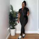 Mrskoala Women Summer Jumpsuits One Piece Dressy Short Sleeve Casual Zipper Romper Black XL (Black, XL)