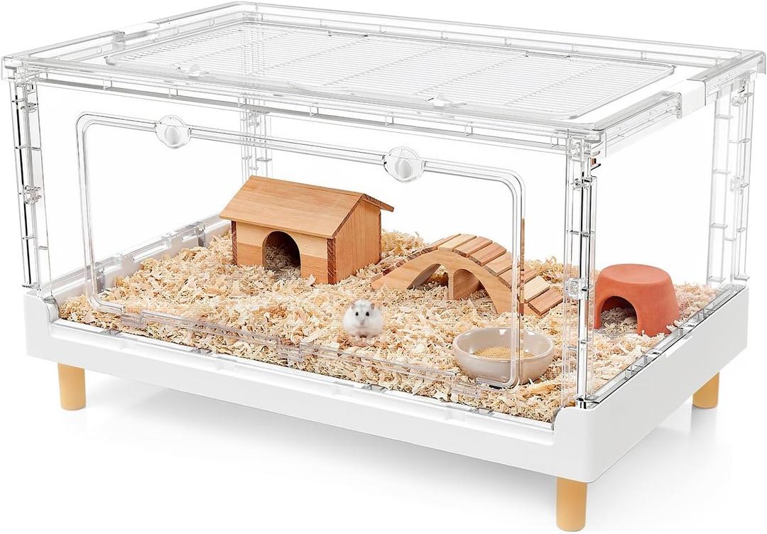 Hamster Cage & Guinea Pig Cages,Fully Transparent and Eco-Friendly Large Acrylic Cage for Small Animal Pets,Such as:Bearded Dragon,Rat,Hedgehog,Chameleon,Iguana (27.5Lx16.9Wx13.4H Inches)
