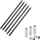 Matte Black M10 Threaded Extension Rods - 5PCS 12 Inches (with 5PCS Steel All Thread Lamp Pipe Nipples), For pendants Island Lights Chandeliers, Lighting Fixture Rod Stems