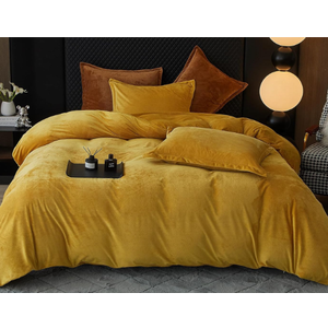 Soft Velvet Duvet Cover Queen Size, Luxurious Warm Velour Fluffy, Cozy Breathable Flannel Comforter Cover, 90"x90", Gold 