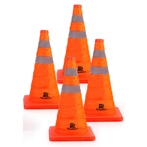 RoadHero 10 Pack Collapsible Traffic Safety Cones, Orange Foldable Design for Storage, Reflective Collar Visible at Night, For Road Safety, Driving and Sport Training, Parking Lots
