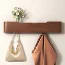 Wall Mounted Coat Rack with Shelf, Wooden Entryway Organizer with Hidden Metal Hooks for Hanging Coats Bags Keys, Modern Floating Shelf for Hallway Bathroom