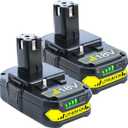 FSKE 2Pack 3.0Ah Replacement for Ryobi 18V Battery P102 P103 P104 P105 P108 P190 P189 P197 P122 PBP005 BPL-1815 BPL-1820G BPL18151 BPL1820 etc