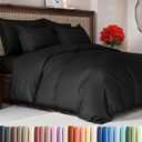 Duvet Cover Queen Size Set - Extra Soft Queen Duvet Cover 90" x 90" with 2 Pillow Shams - Hotel Luxury, Easy Care and Fade Free w/ Zipper Closures & Ties - All Season, Comfy, Cozy & Breathable (Black)