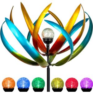 Solar Wind Spinner Outdoor Metal - Large Kinetic Garden Wind Spinners with Solar LED Lights, Waterproof Butterfly Yard Art Sculptures & Spinners for Patio, Lawn, Pathway, Backyard