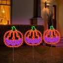 Halloween Lighted Pumpkin Lights 3 Pack, Hanging & Stakeable Lighted Pumpkins with 4 Light Modes & 6H Timer, Indoor & Outdoor Halloween Decor Yard Decorations Spooky Party Lighting