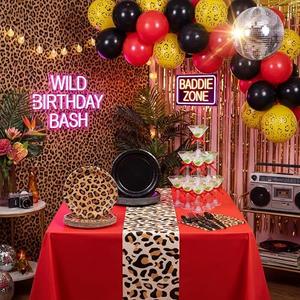 Teecyhooo 50Pcs Cheetah Party Decorations Leopard Print Safari Animal Jungle Party Supplies Includes Tableware Set, Latex Balloons, Martini Glasses, Tablecloths, Ribbon for Baby Shower Birthday