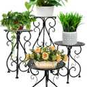 4-Pack Metal Plant Stand for Indoor Outdoor, Heavy Duty Flower Pot Stands for Multiple Plants, Rustproof Iron Planter Holder Display Shelf for Patio Home Garden Porch Balcony(Black)