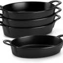 MALACASA Small Casserole Baking Dishes for Oven, Ceramic Oval Baking Dish Sets of 4, 8" x 5" Inch Au Gratin Baking Pans with Handles for Roasting, Lasagna, Pie, Baking Meat & Vegetables, Matte Black