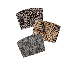 MakeMeChic Women's 3 Pcs Y2k Leopard Print Tube Tops Strapless Cheetah Print Crop Top Size L