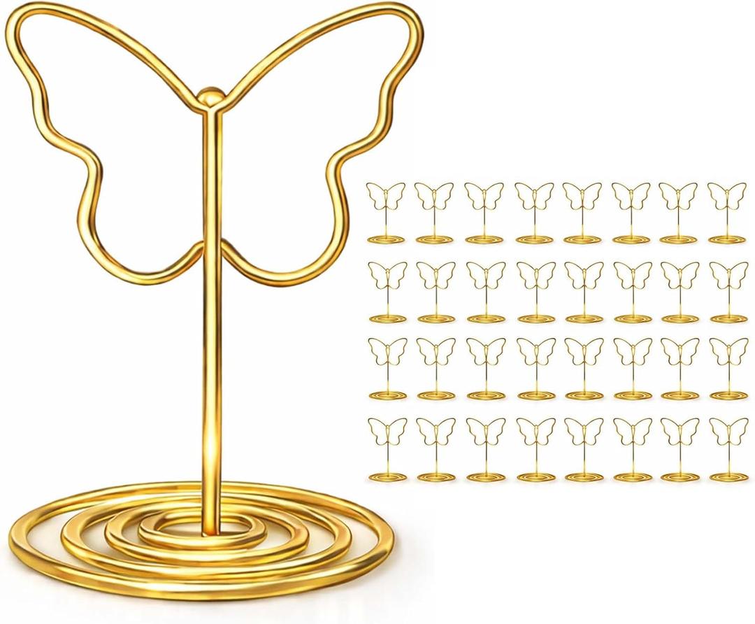 32 Pcs Gold Butterfly Table Number Holders Metal Place Card Holders for Wedding Reception Party Photo Menu Name Cards