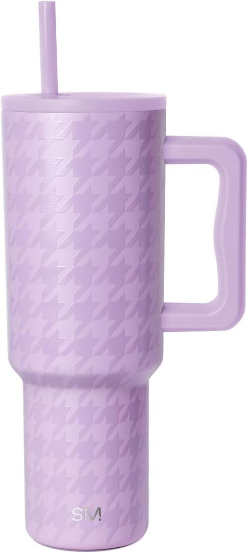 Simple Modern 40 oz Tumbler with Handle and Straw Lid | Insulated Cup Reusable Stainless Steel Travel Water Bottle Cupholder Use | Gifts for Women Him Her | Trek Collection | Purple Breeze Houndstooth