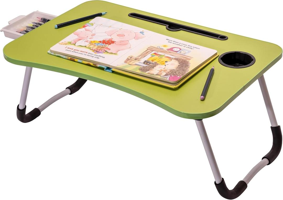 OHAHO Laptop Bed Desk, Foldable Lap Table with Cup Holder, Tablet Slot, Portable Stand for Working, Writing, Drawing (Green) (Green)