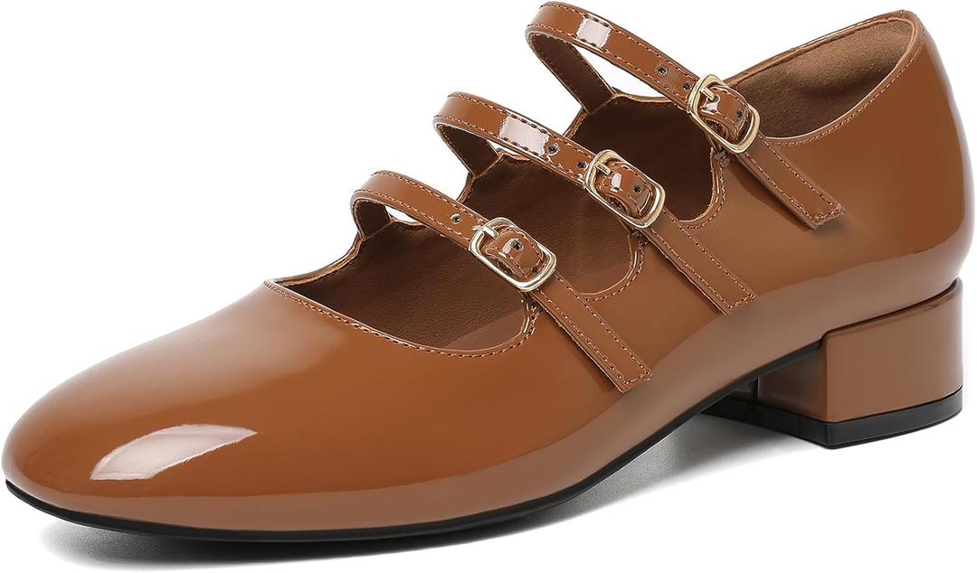 Mostrin Mary Jane Shoes Women Round Toe Dress Shoes for Women Chunky Low Heels Adjustable Buckle Strap Pumps for Work Office Wedding Party