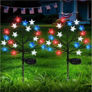 2026 4th of July Solar Stake Lights Decorations Outdoor, Waterproof LED Red White Blue Lights for Fourth of July, Patriotic Decorations Lights for Yard Garden Pathway Patio, 250th Anniversary
