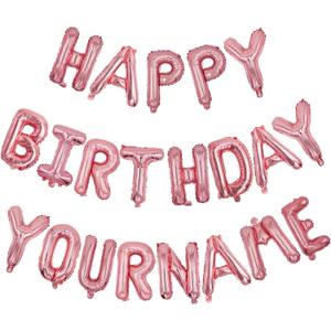 Personalized Name Happy Birthday Banner - Happy Birthday Balloon Letters Balloons 2 Sets A- Z 16'' Mylar Foil Birthday Party Decorations for Kids, Women, Men, Rose