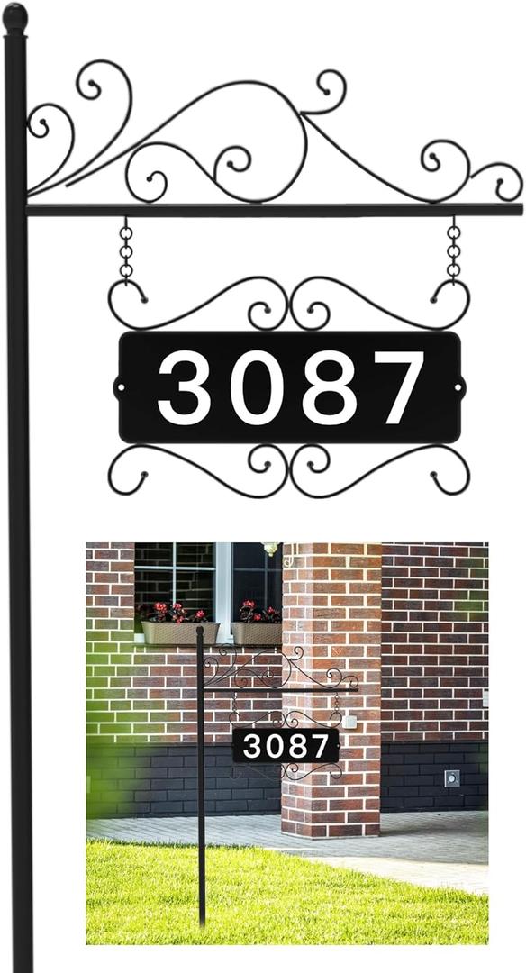 Metal Address Sign, Home Address Plaque, Address Post Sign Double-Sided, Street House Numbers for House Home Street Garden Yard (44" Pole)