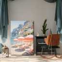 Vintage Pink Beach Umbrella Wall Art Posters Summer Beach Canvas Amalfi Coast Italy Landscape Minimalist Preppy Prints Painting For Home Bedroom Dorm Decor 8x12inch Framed (style-4)