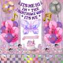 Pink Purple Music Theme Birthday Party Decorations, Its Me Hi Im The Birthday Girl Its Me Party Banner, Disco Cake Topper Sash Tablecloth for Girls Party Supplies