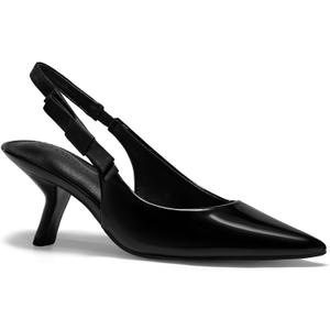 Coutgo Womens Slingback Kitten Heels Closed Pointed Toe Bowknot Patent Leather Slip on Work Pumps Dress Shoes (9.5, Black)