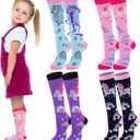Tisancy 4 Pairs Kids Compression Socks 15-20 MM Hg Knee Length Compression Stockings Travel Socks for Kids Childrens (Unicorn, Multicolor)