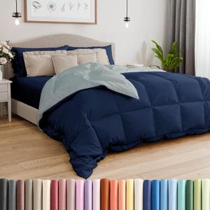 Twin Size, Blue & Light Blue Reversible Alternative Down Comforter - Warm Lightweight Breathable Hotel Quality Bedding Set - All Season Fluffy Cozy Oversized Cooling Microfiber Duvet Insert Comforter
