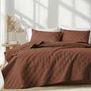 Inron Quilt Set Twin Size, Brown Microfiber Ultrasonic Bedspreads, Lightweight Breathable Coverlet, Modern Geometric Pattern Thin Bedding Set for All Season (1 Quilt, 1 Pillow Sham)