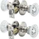 Crystal Door Knobs 2 Pack Glass Doorknobs for Bed Bath Clear Glass Privacy Interior Door Locks Handles Satin Nickel, Privacy