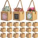 50PCS Succulent Wrap Bags with 104PCS Thank You Stickers, Fits 2.36In Pots Kraft Paper Succulent Gift Box with Handle, Baby Shower Party Favors for Guests Mini Succulent Gift Bag for Christmas Wedding
