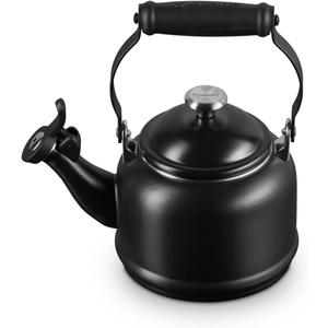 Le Creuset Enamel On Steel Demi Tea Kettle with Metal Finishes, 1.25 qt, Licorice (1.3 Quarts)