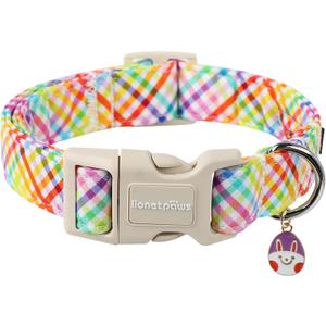 Lionet Paws Easter Dog Collar, Comfortable Adjustable Colorful Plaid Collar with Purple Rabbit for X-Large Male Female Dogs Collars, Neck 16-26 inches