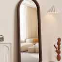 Delma Arched Full Length Mirror, Free Standing Floor Velvet Finish Frame Mirror for Leaning or Hanging, Soft Touch Bedroom & Living Room Decor, Brown