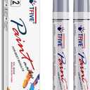 TFIVE Silver Permanent Paint Marker Pens - 2 Count Oil Based Marker Pen, Medium Tip, Waterproof & Quick Dry, for Office, Art, Rock Painting, Ceramic, Glass, Wood, Plastic, Metal, Canvas