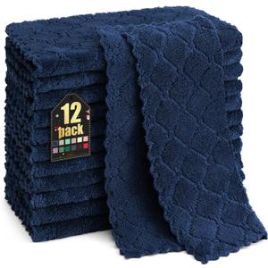 Homaxy 12 Pack Kitchen Dish Cloths (10 x 10 Inches, Navy Blue), Super Soft and Absorbent Coral Velvet Dish Towels, Nonstick Oil Fast Drying Microfiber Cleaning Cloth, No Lint Household Dishcloths