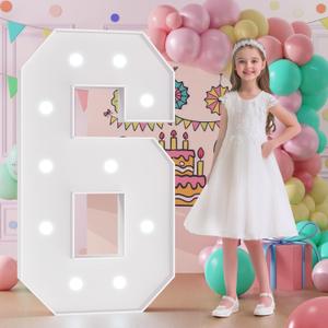 Light Up Numbers, Marquee Numbers 4 Feet Tall with Cool White Light, Large Number for Party Anniversay Event Graduation Decoration, Marquee Numbers 4ft Light Up Sign Number 6