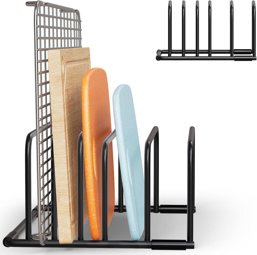 Heavy-Duty 5-Slot Cutting Board Organizer Rack, Space-Saving Kitchen Storage for Cutting Boards, Bakeware, and Cookie Sheets (BLACK - 1 pack)