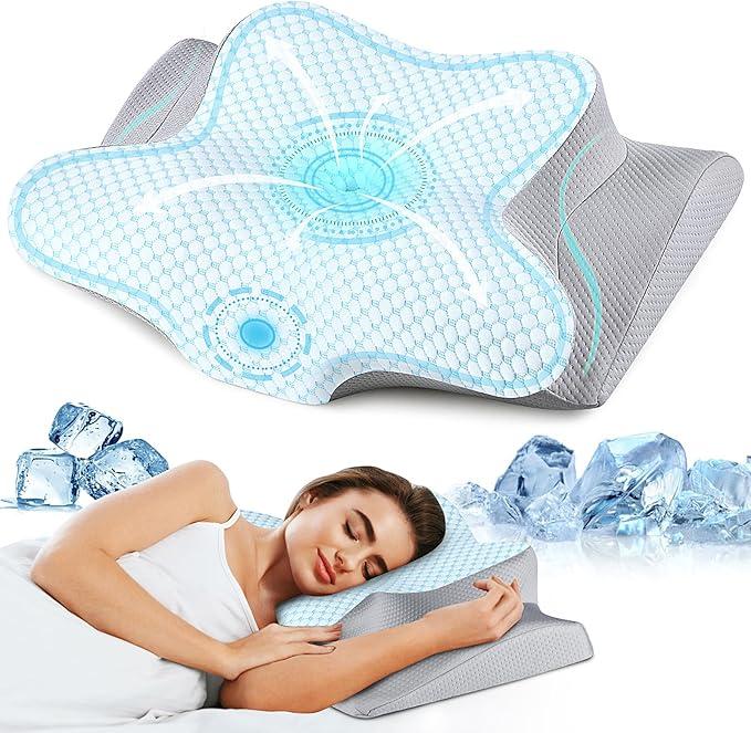 Cervical Neck Pillow for Pain Relief, Memory Foam Contour Orthopedic Pillow, Ergonomic Cooling Neck Support Pillow for Side Back Stomach Sleepers, Bed Pillow for Sleeping Comfort