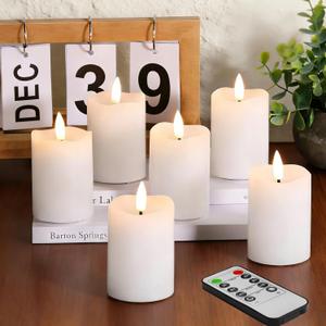 Eywamage White Flameless Votive Candles with Remote Batteries, 2x3 inch Flickering Small LED Wax Pillar Candles 6 Pack