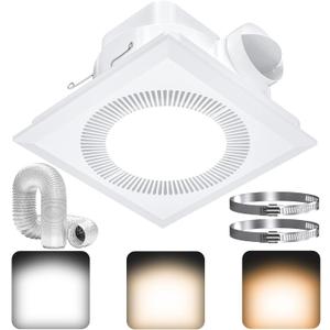 Hon&Guan Bathroom Exhaust Fan with Light, Upgraded Quiet Square Bathroom Vent Fan with Adjustable LED Light 3000K/4500K/6500K, 110 CFM, 1.0 Sones, Exhaust Fan with Light for Home Bath Hotel