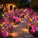 Solar Path Lights Outdoor 4 Pack, LED Flower & Butterfly Decor, Waterproof Auto On/Off, Bigger Solar Panel for Yard, Patio, Garden Walkway Decoration Gift for Mom (Lily), Standard