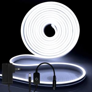 iNextStation 12V LED Strip Lights 16.4FT, Flexible Silicone Neon Rope Light, Waterproof, Cuttable, Dimmable & Linkable, for Cabinet, Ceiling, Wall, Bedroom, Kitchen (16.4FT(No Plug), White)