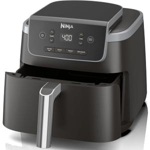 Ninja Air Fryer Pro 4-in-1 with 5 QT Capacity, Air Fry, Roast, Reheat, Dehydrate, Air Crisp Technology with 400F for hot, 120 Volts, Nonstick Basket & Crisper Plate, Grey, AF141 (Black)