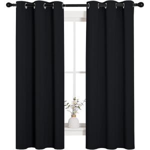 NICETOWN Living Room Blackout Curtains and Drapes, Black Solid Thermal Insulated Grommet Blackout Drapery Panels for Window (2 Panels, 34 inches Wide by 63 inches Long, Black)
