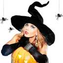Geyoga Women Halloween Spider Witch Hat with 2 Pcs Black Halloween Spiders for Party Cosplay Costume Accessory