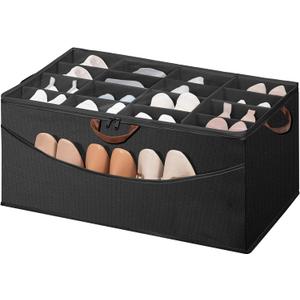 STO STO Shoe Organizer for Closet, Fits Up to 16 Pairs, XL Shoe Box Containers with Adjustable Dividers, Clear Cover Shoe Storage Bins, Stackable Space Saving Shoes Holder for Shoes and Boots, Black