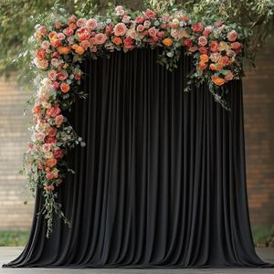 Wokceer Black Backdrop Curtain for Parties 10x8FT Photo Backdrop Drapes for Wedding Polyester Backdrop for Photoshoot Baby Shower Birthday Party Curtains Photography Background 2 Panels 5x8FT (10FTx8FT)