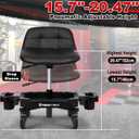 Rolling Stool with Wheels, Adjustable Height Pneumatic Garage Work Mechanic Stool Seat with Backrest, 400 LBS Capacity 360° Swivel Mechanic Crepper Chair with Tool Tray Storage, Black